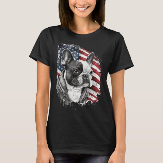 French Bulldog with the American Flag T-Shirt (Vorderseite)