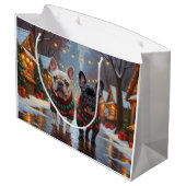 French Bulldogs Christmas Snow Holiday Große Geschenktüte (Rückseite Schrägansicht)