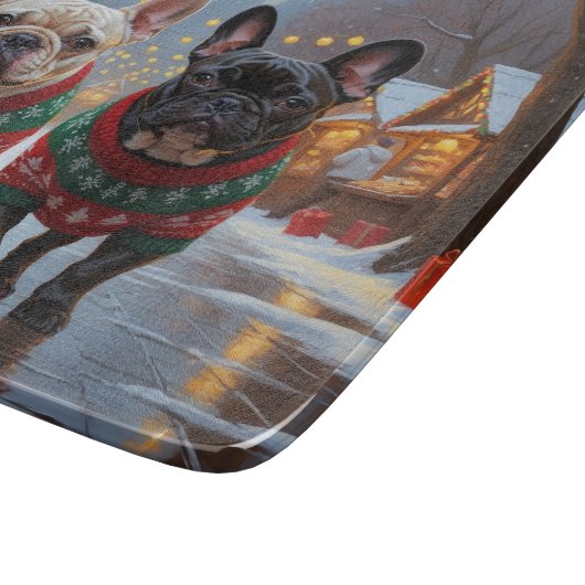 French Bulldogs Christmas Snow Holiday Schneidebrett (Ecke)