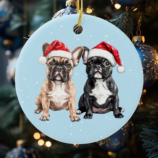 French Bulldogs Christmas Watercolor Keramik Ornament