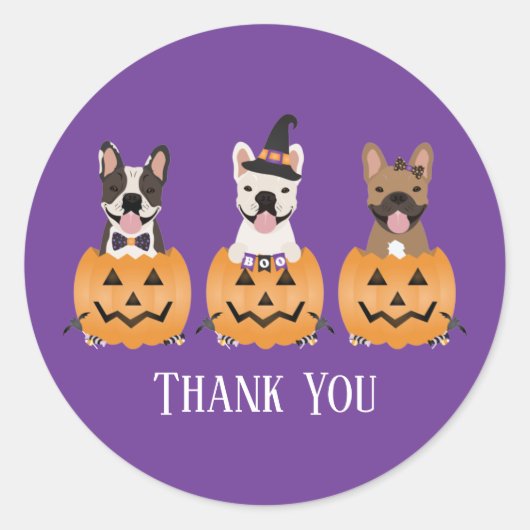French Bulldogs Halloween Danke Runder Aufkleber (Vorderseite)