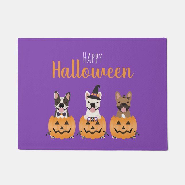French Bulldogs Happy Halloween Fußmatte (Vorderseite)