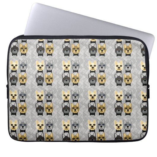 French Bulldogs Herringbone Gray Laptopschutzhülle (Vorderseite)