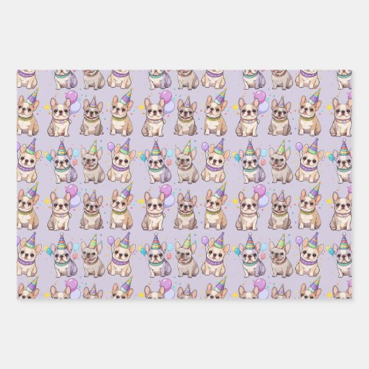 French Bulldogs Pastel Birthday Pattern Geschenkpapier Set (Vorderseite 3)