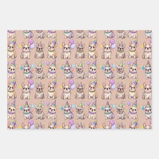 French Bulldogs Pastel Birthday Pattern Geschenkpapier Set (Vorderseite 2)