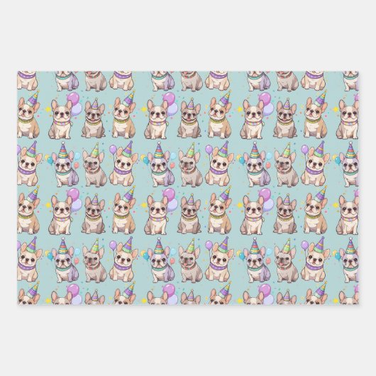 French Bulldogs Pastel Birthday Pattern Geschenkpapier Set (Vorderseite)