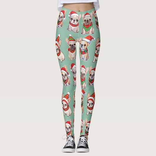French Bulldogs Pastell Christmas Pattern Leggings (Vorderseite)