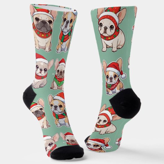 French Bulldogs Pastell Christmas Pattern Socken (Gewinkelt)
