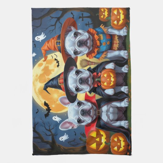 French Bulldogs Pumpkin Halloween Funny Funny Geschirrtuch (Vertikal)