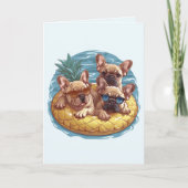 French Bulldogs Summer Pineappool Float Karte (Vorderseite)