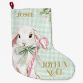 French Bunny & Green Gingham Joyeux Noël Großer Weihnachtsstrumpf (Vorderseite)
