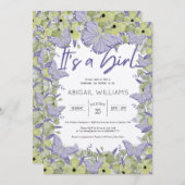 French Butterfly & Blume Niedlich Girl Baby Dusche Einladung (Vorne/Hinten)