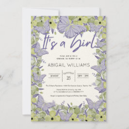 French Butterfly & Blume Niedlich Girl Baby Dusche Einladung