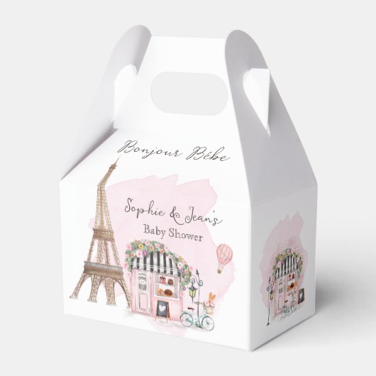 French Café Bonjour Bebe Paris Tea Baby Dusche Geschenkschachtel (Rückseite)