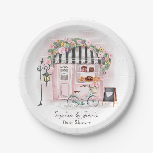 French Café Bonjour Bebe Paris Tea Baby Dusche Pappteller (Vorderseite)