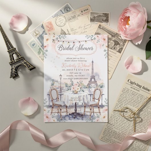 French Cafe Paris Theme Eiffel Tower Bridal Shower Einladung