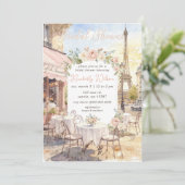 French Cafe Paris Theme Eiffel Tower Bridal Shower Einladung (Stehend Vorderseite)
