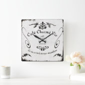 French Café Sign Clock Quadratische Wanduhr (Zuhause)