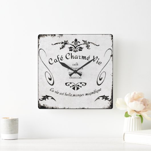 French Café Sign Clock Quadratische Wanduhr (Zuhause)