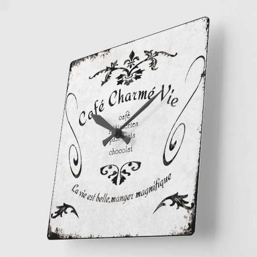 French Café Sign Clock Quadratische Wanduhr (Winkel)