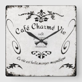 French Café Sign Clock Quadratische Wanduhr