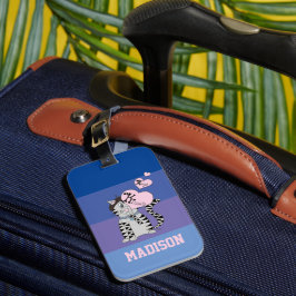 French Cat Blue Stripes Luggage Tag Gepäckanhänger