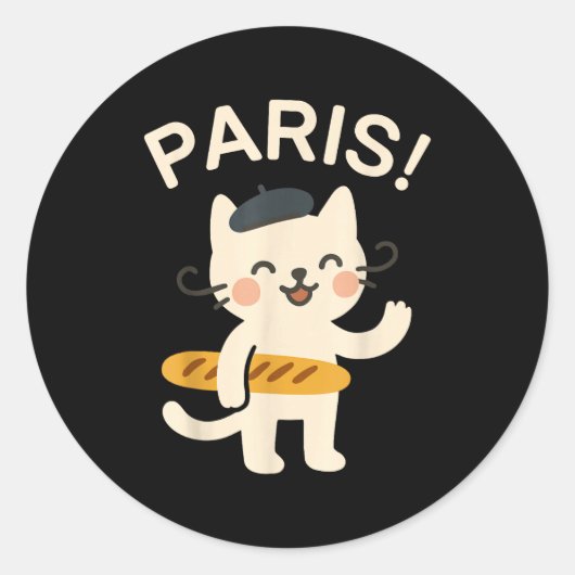 French Cat With Baguette Cute Cat Paris Funny Anim Runder Aufkleber (Vorderseite)