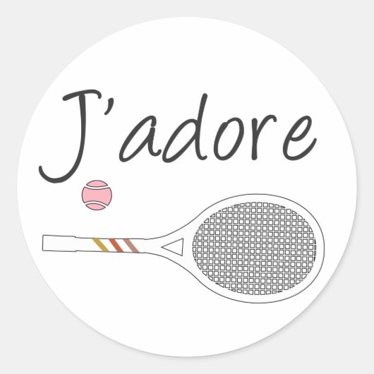 French Chic J'adore Tennis Player Retro Design Runder Aufkleber (Vorderseite)