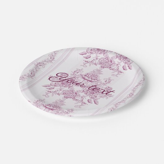 French chic,pink,toile,floral,pattern,victorian,Fl Pappteller (Schrägansicht)