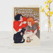 French Chocolate Party Steinlen Art Karte (Gelbe Blume)