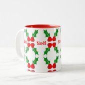 French Christmas Holly Two-Tone Coffee Tasse (Vorderseite Links)
