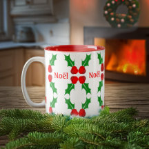 French Christmas Holly Two-Tone Coffee Tasse