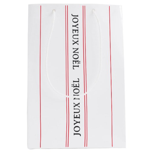 French Christmas Joyeux Noël Red Stripe Mittlere Geschenktüte (Vorderseite)
