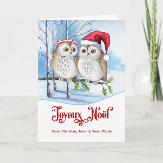 French Christmas Joyeux Weihnachten Woodland Owls (Vorderseite)