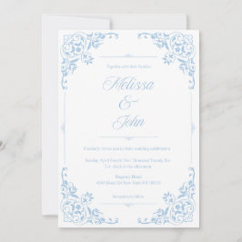 French Country Blue Filigree Wedding invitation Einladung