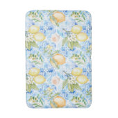 French Country Blue Tile Yellow Lemon Watercolor Badematte (Vorderseite Vertikal)
