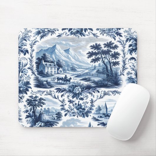 French Country Blue Toile Mousepad (Mit Mouse)