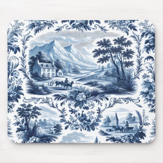 French Country Blue Toile Mousepad (Vorne)