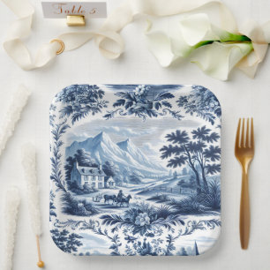 French Country Blue Toile Pappteller