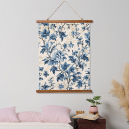 French Country Blue Toile Wandteppich Mit Holzrahmen