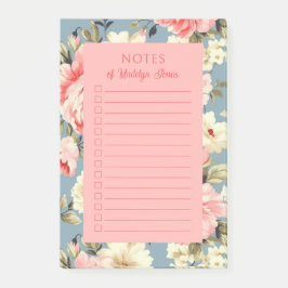 French Country Cottage Garden Floral Pink Blush Post-it Klebezettel