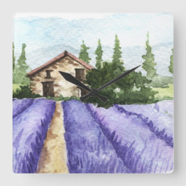 French Country Decor Lavender Fields Quadratische Wanduhr