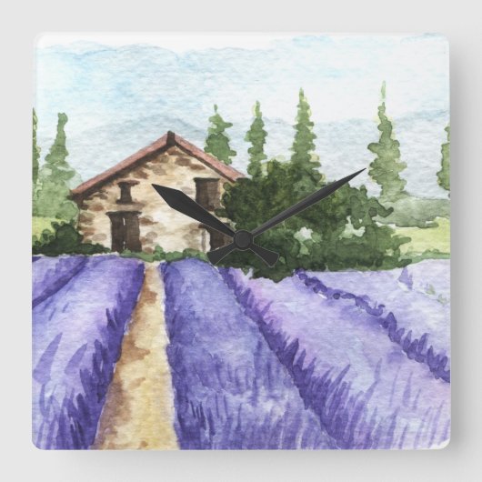 French Country Decor Lavender Fields Quadratische Wanduhr (Vorderseite)