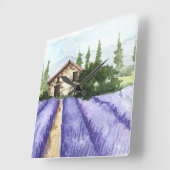 French Country Decor Lavender Fields Quadratische Wanduhr (Winkel)