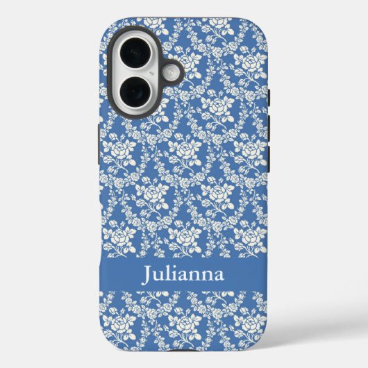 French Country Farm Blue Floral Personalisiert Case-Mate iPhone Hülle (Rückseite)