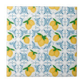 French Country Lemon Blue Floral Tile Pattern Fliese (Vorderseite)
