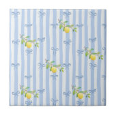 French Country Lemon  – Blue Stripe Bow Fliese (Vorderseite)