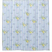 French Country Lemon – Blue Stripe Bow Pattern Duschvorhang (Vorderseite)