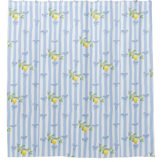 French Country Lemon – Blue Stripe Bow Pattern Duschvorhang (Vorderseite)