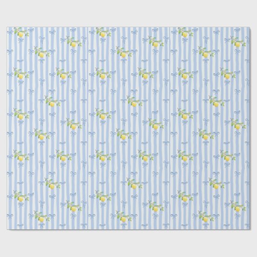 French Country Lemon – Blue Stripe Bow Pattern Geschenkpapier (Flach)